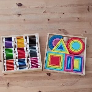 Vibrant Wooden Geometric Puzzle Set